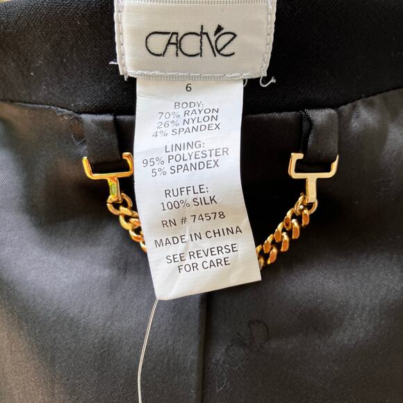 Y2K Cache Vest NWT Sz 6 Black Silk Ruffle V Neck Whimsigoth Dark Romantic 90s - Picture 10 of 11